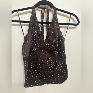 Reformation Monica Brown Polka Dot Silk Top